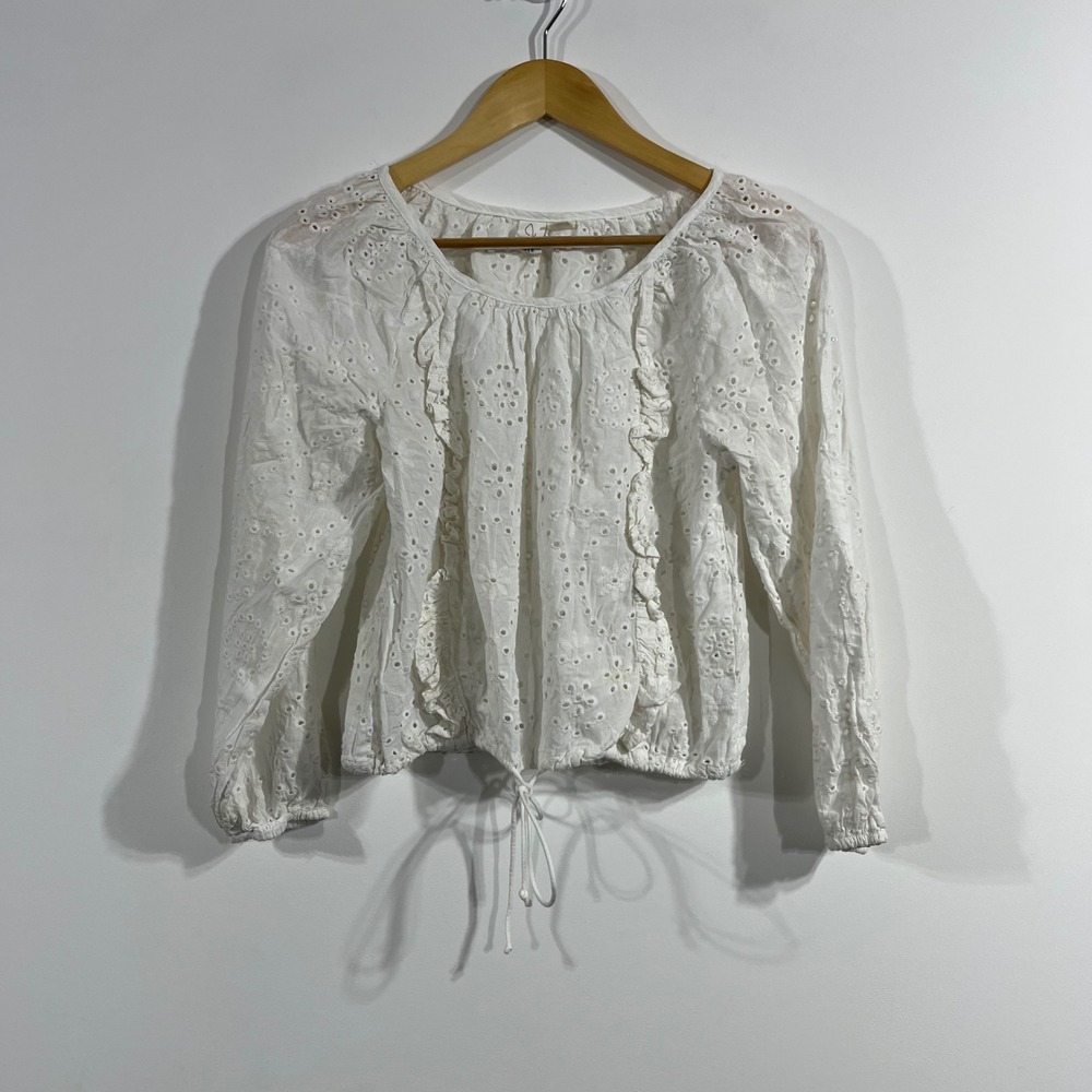 Joie Preppy Euro Summer Dainty Eyelet Cotton Ruffle Top Women XS Cottagecore 90s
